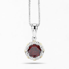 2.32 Carat Genuine Garnet and White Diamond 14K Yellow Gold with .925 Sterling Silver Pendant