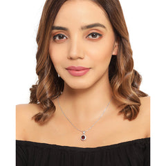 2.32 Carat Genuine Garnet and White Diamond 14K Yellow Gold with .925 Sterling Silver Pendant