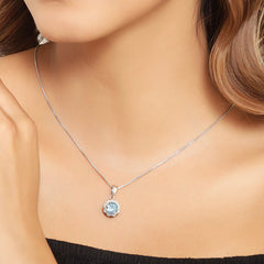 2.32 Carat Genuine Swiss Blue Topaz and White Diamond 14K Yellow Gold with .925 Sterling Silver Pendant