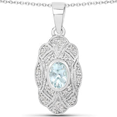 0.48 Carat Genuine Aquamarine and White Topaz .925 Sterling Silver Pendant