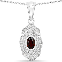 0.63 Carat Genuine Garnet and White Topaz .925 Sterling Silver Pendant