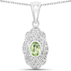 0.55 Carat Genuine Peridot and White Topaz .925 Sterling Silver Pendant