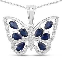1.67 Carat Genuine Blue Sapphire and White Zircon .925 Sterling Silver Pendant