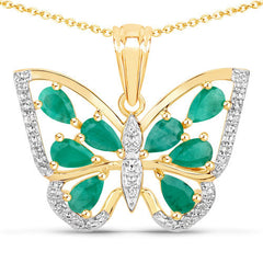 1.91 Carat Genuine Emerald and White Zircon .925 Sterling Silver Pendant