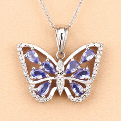 1.75 Carat Genuine Tanzanite and White Zircon .925 Sterling Silver Pendant