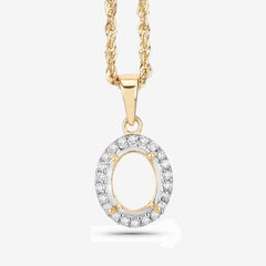 0.22 Carat Genuine White Diamond 14K Yellow Gold Semi Mount Pendant - holds 9x7mm Oval Gemstone