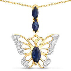 0.92 Carat Genuine Blue Sapphire and White Zircon .925 Sterling Silver Pendant