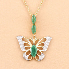 0.72 Carat Genuine Emerald and White Zircon .925 Sterling Silver Pendant