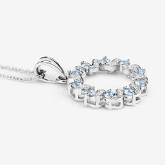 1.10 Carat Genuine Aquamarine and White Topaz .925 Sterling Silver Pendant