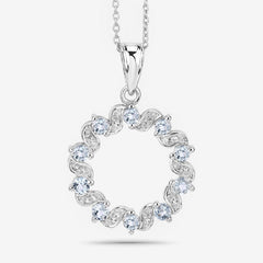 1.10 Carat Genuine Aquamarine and White Topaz .925 Sterling Silver Pendant