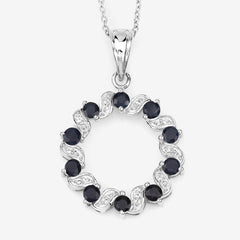 1.30 Carat Genuine Blue Sapphire and White Topaz .925 Sterling Silver Pendant