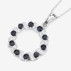 1.30 Carat Genuine Blue Sapphire and White Topaz .925 Sterling Silver Pendant