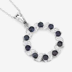 1.30 Carat Genuine Blue Sapphire and White Topaz .925 Sterling Silver Pendant