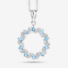 1.30 Carat Genuine Swiss Blue Topaz and White Topaz .925 Sterling Silver Pendant