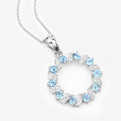 1.30 Carat Genuine Swiss Blue Topaz and White Topaz .925 Sterling Silver Pendant