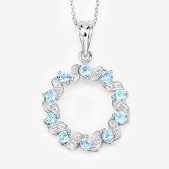 1.30 Carat Genuine Swiss Blue Topaz and White Topaz .925 Sterling Silver Pendant