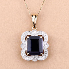 4.07 Carat Genuine Iolite and White Diamond 14K Yellow Gold Pendant