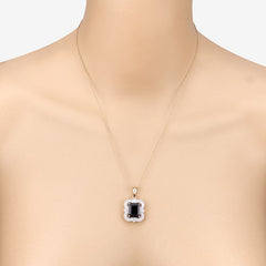 4.07 Carat Genuine Iolite and White Diamond 14K Yellow Gold Pendant
