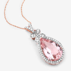 8.14 Carat Genuine Morganite and White Diamond 14K Rose Gold Pendant