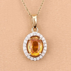 1.78 Carat Genuine Yellow Sapphire and White Diamond 14K Yellow Gold Pendant