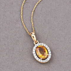 1.78 Carat Genuine Yellow Sapphire and White Diamond 14K Yellow Gold Pendant