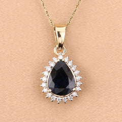 2.09 Carat Genuine Blue Sapphire and White Diamond 14K Yellow Gold Pendant