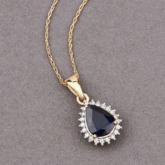 2.09 Carat Genuine Blue Sapphire and White Diamond 14K Yellow Gold Pendant