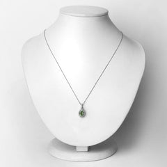 1.39 Carat Genuine Green Tourmaline and White Diamond 14K White Gold Pendant