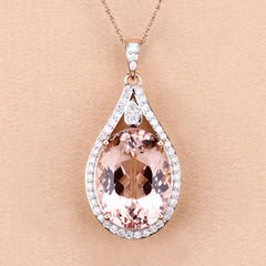 9.31 Carat Genuine Morganite and White Diamond 14K Rose Gold Pendant
