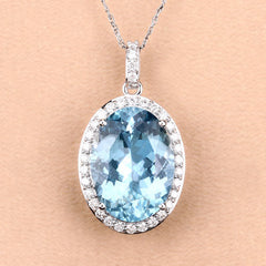 9.59 Carat Genuine Aquamarine and White Diamond 14K White Gold Pendant