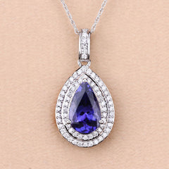 2.56 Carat Genuine Tanzanite and White Diamond 14K White Gold Pendant