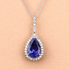 3.05 Carat Genuine Tanzanite and White Diamond 14K White Gold Pendant