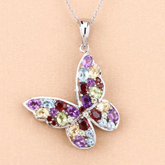 3.80 Carat Genuine Multi Stones .925 Sterling Silver Pendant