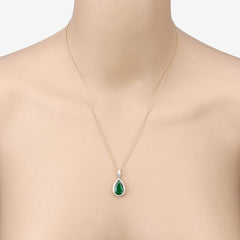 IGI Certified 3.22 Carat Genuine Zambian Emerald and White Diamond 14K Yellow Gold Pendant
