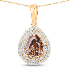 IGI Certified 2.01 Carat Genuine Brown Diamond Center and 0.29cttw White Diamond 18K Yellow Gold Pendant (2.30cttw)