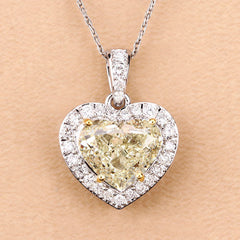 IGI Certified 4.51 Carat Genuine Light Yellow Diamond Center and 0.45cttw White Diamond 18K White Gold Pendant (4.96cttw)