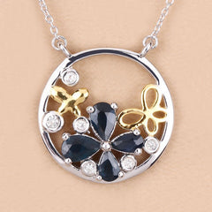 1.41 Carat Genuine Blue Sapphire and White Topaz .925 Sterling Silver Pendant