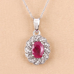 0.95 Carat Genuine Ruby and White Diamond 10K White Gold Pendant