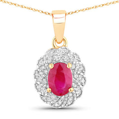 0.95 Carat Genuine Ruby and White Diamond 10K Yellow Gold Pendant