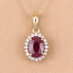 1.60 Carat Genuine Ruby and White Diamond 10K Yellow Gold Pendant