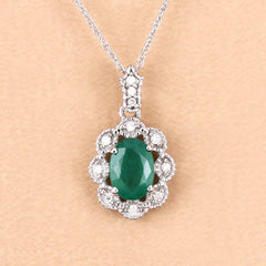0.79 Carat Genuine Zambian Emerald and White Diamond 10K White Gold Pendant