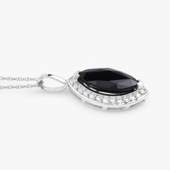 2.29 Carat Genuine Blue Sapphire and White Diamond 10K White Gold Pendant