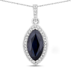2.27 Carat Genuine Blue Sapphire and White Diamond 10K White Gold Pendant