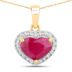 2.08 Carat Genuine Ruby and White Diamond 14K Yellow Gold Pendant