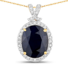 6.58 Carat Genuine Blue Sapphire and White Diamond 14K Yellow Gold Pendant