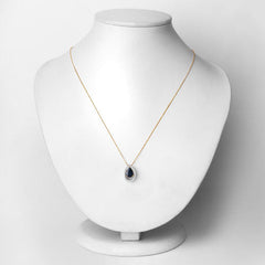 1.15 Carat Genuine Blue Sapphire and White Diamond 14K Yellow Gold Pendant