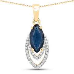 1.42 Carat Genuine Blue Sapphire and White Diamond 14K Yellow Gold Pendant