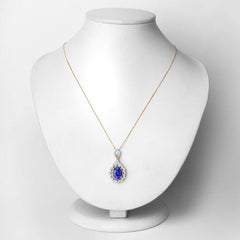 4.40 Carat Genuine Tanzanite and White Diamond 14K Yellow Gold Pendant