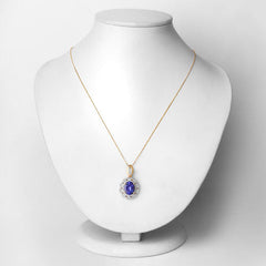 4.13 Carat Genuine Tanzanite and White Diamond 14K Yellow Gold Pendant