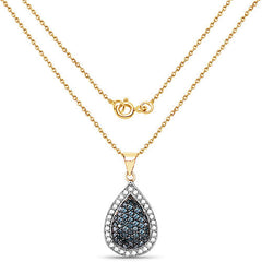14K Yellow Gold Plated 0.81 Carat Genuine Blue Diamond and White Diamond .925 Sterling Silver Pendant